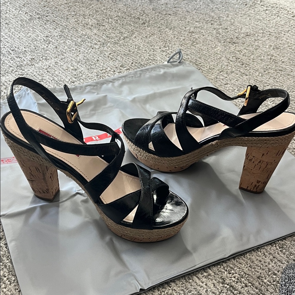Prada Black Strappy Platform Sandals